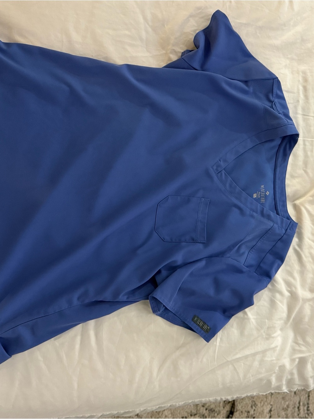 Women’s Blue V-Neck Scrub Top with Chest Pocket